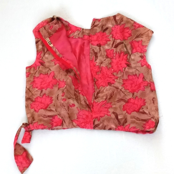 Vintage Floral Shell/Top w Zipper Back & Side Tie S/M - Picture 7 of 11